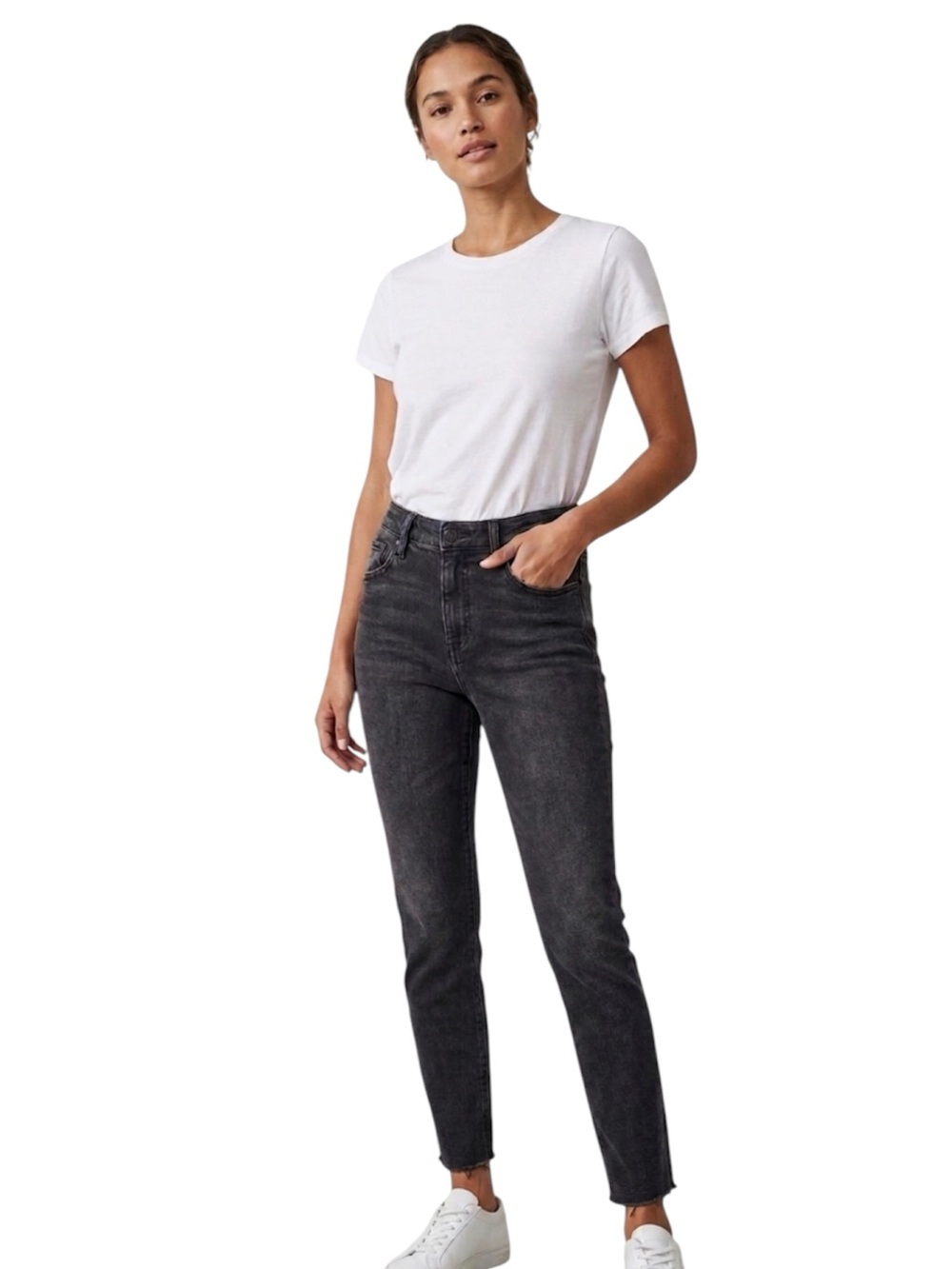 Frank & Eileen Women Black Derry Signature High Rise Raw Hem Ankle Jeans 26